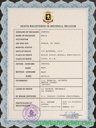 Belgium vital record death certificate PSD template